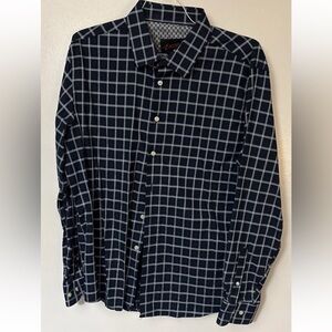 Egara by Mens Warehouse Men's Navy Windowpane Button-Down Long Sleeve Shirt